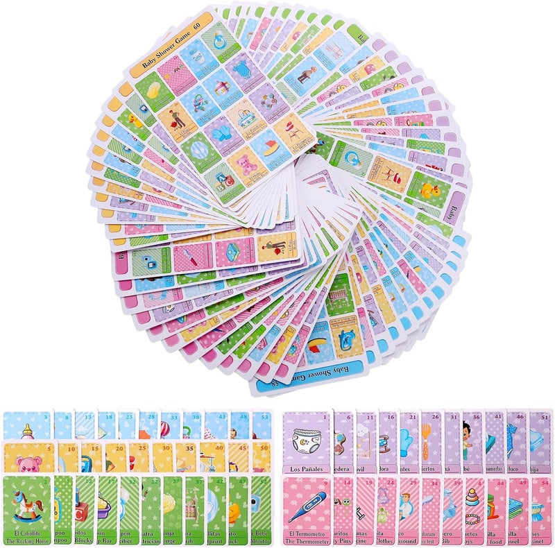 Ambercalm Baby Shower Games in Spanish English for 60 Players,Mexican Bingo Juegos para Baby Shower en Español for Party,Funny Spanish Bingo Card Games - Image 1